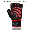 thumbnail image 6 of Weight Lifting Gloves Cowhide Leather Fingerless Padded Long Wrist Support Gym Exercise Powerlifting Gloves Unisex Design Red-XL, 6 of 9