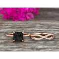 thumbnail image 2 of 2.25 Carat VS Black Diamond Moissanite Wedding Ring Set 6mm Princess Cut 10k Rose Gold Engagement Ring Bridal Ring Loop Infinity Stacking Matching Band Staggering Shining Vintage Look, 2 of 5