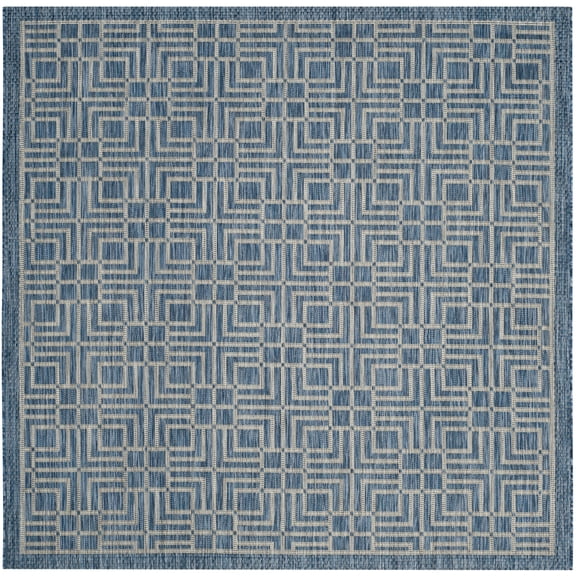SAFAVIEH Courtyard Neville Geometric Indoor/Outdoor Area Rug, Navy/Grey, 6'7" x 6'7" Square