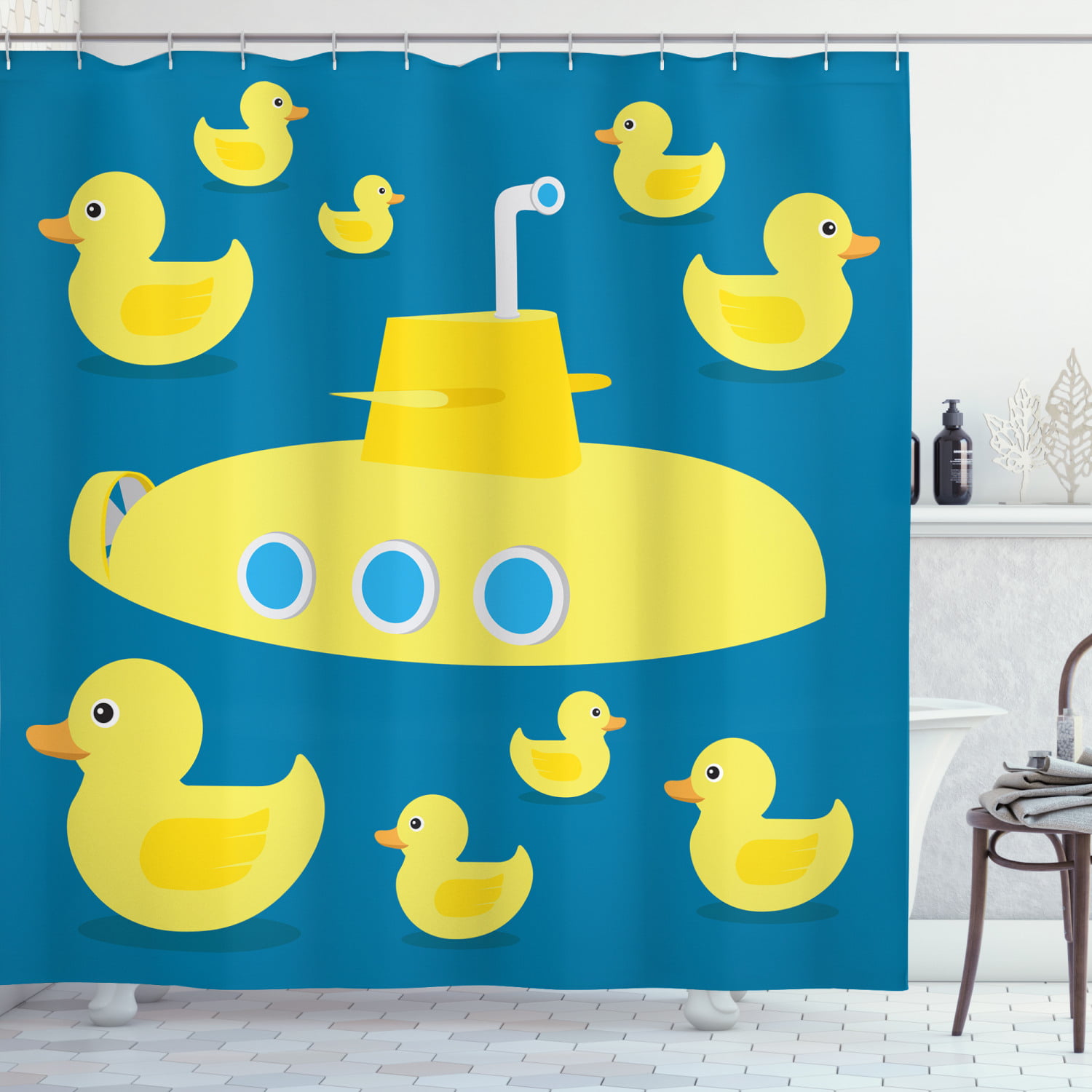Funky kids peva polyester duck pattern waterproof bath shower curtain 