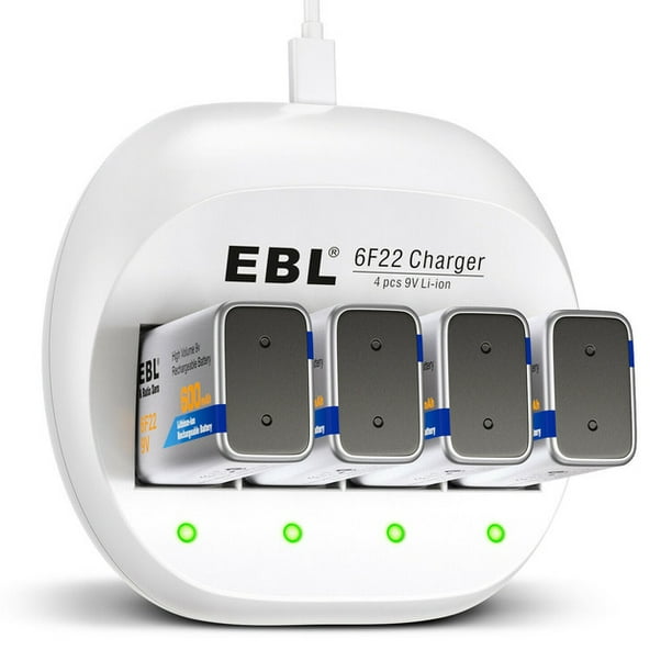 4-Slots 9V Charger 9-Volt Li-ion Rechargeable Battery Charger for