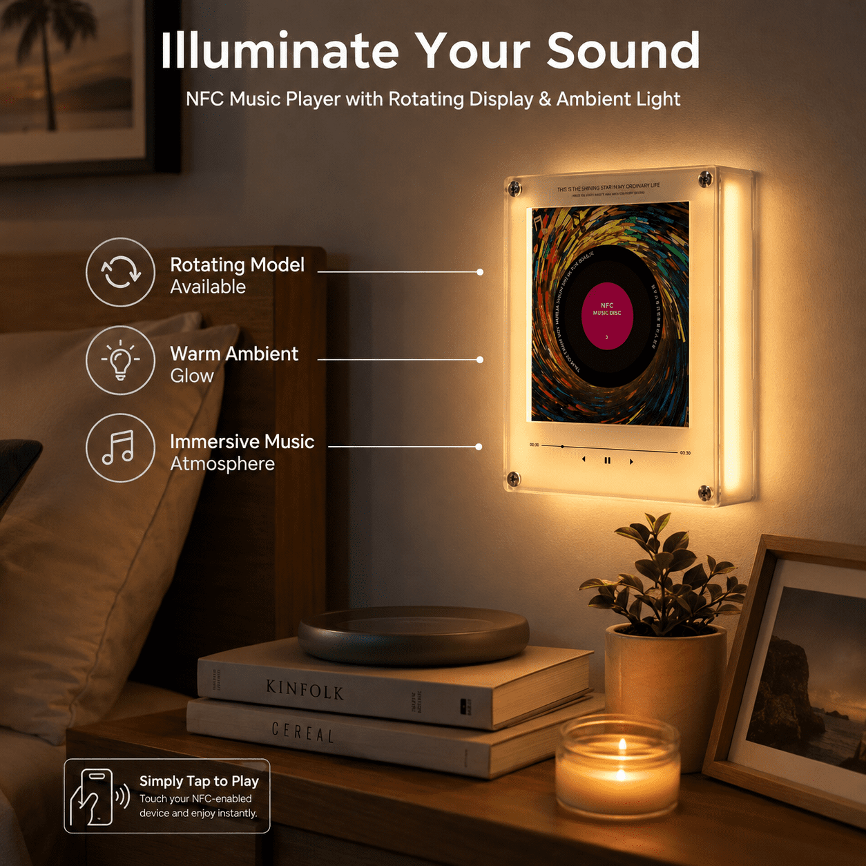 Magnetic Fridge Music Player, Refrigerator Magnet Record Player 9 PCS Custom Music Player NFC Enabled with LED Light, Unique Anniversary Birthday Gift