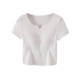 thumbnail image 2 of Nestiefly Womens Short Sleeve Shirts with Built in Bra V Neck Basic Tee Tops Summer Athletic Workout Yoga Padded Shirts White M, 2 of 7