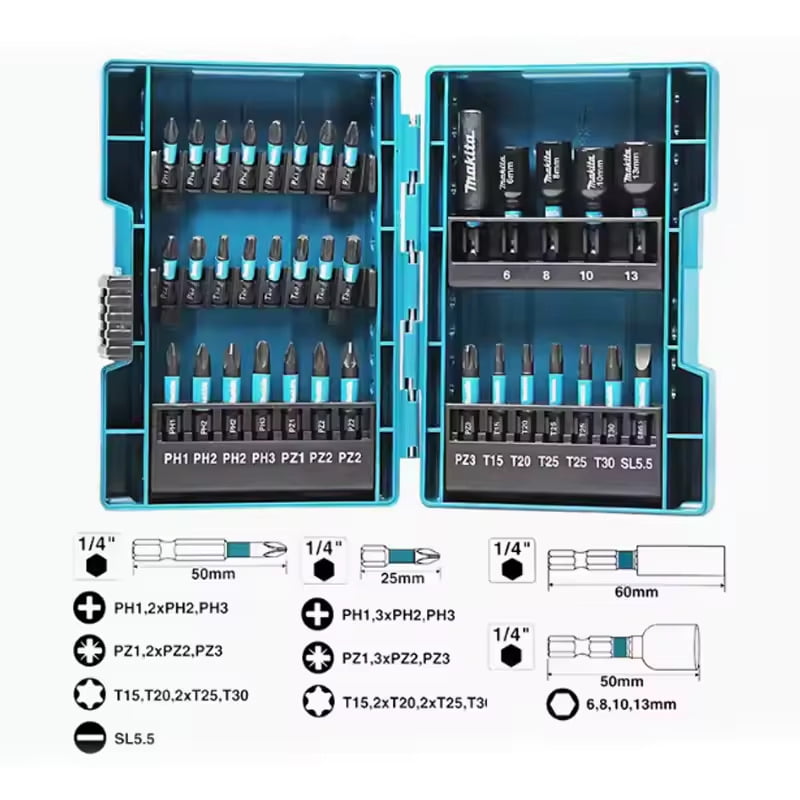 Makita E-06638 Impact Driver Bit and Socket Set 35PCS Hex Shaft Hexagon Screwdriver Head Sleeve Set Tool Accessories