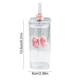 thumbnail image 3 of Glass Water Cup 400ml With Lid And Straw - Detachable Bow Decoration Beverage Tumbler For Coffee Tea Cold Drinks Home Office Green Pink, 3 of 8