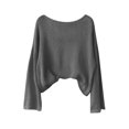thumbnail image 4 of Women's Knit Sweatshirts Dolman Batwing Sleeves Knitted Sweaters Cute Shirt Fall Spring Crewneck Pullover Tops Dark Gray M, 4 of 4