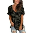 thumbnail image 4 of Womens Summer Tunic Tops Floral Printed Short Sleeve V Neck T Shirts Tee Loose Fitted Henley Workout Blouse, 4 of 6