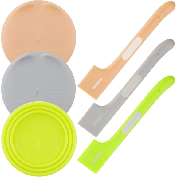 Pet Food Can Covers Lids with Spoon Set, Universal Silicone Can Lids for Dog and Cat Food, Canned Mixing Spoon for Wet Food (6 Pack)