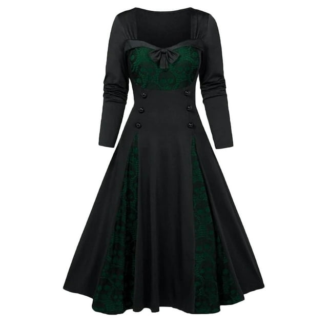 LOVZFMLL Costume Renaissance pour Femmes Robes Gothiques Steampunk Robe Victorienne Vintage Élégante Robe Longue Ligne A pour Halloween Cosplay Bal Masqué Fête