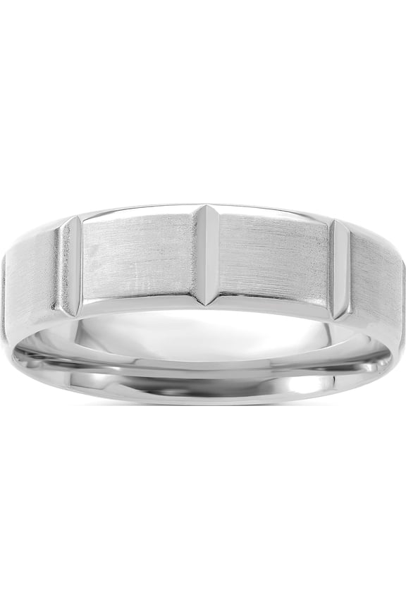 14K White Gold Heavy Comfort Fit Brush Satin Fancy Band (Size 7) Made In United States wb113h-7