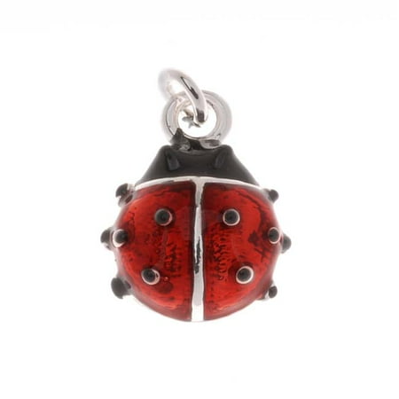 Red Plated Charm - Silver Plated Red And Black Enamel Lady Bug Charm 14mm (1)