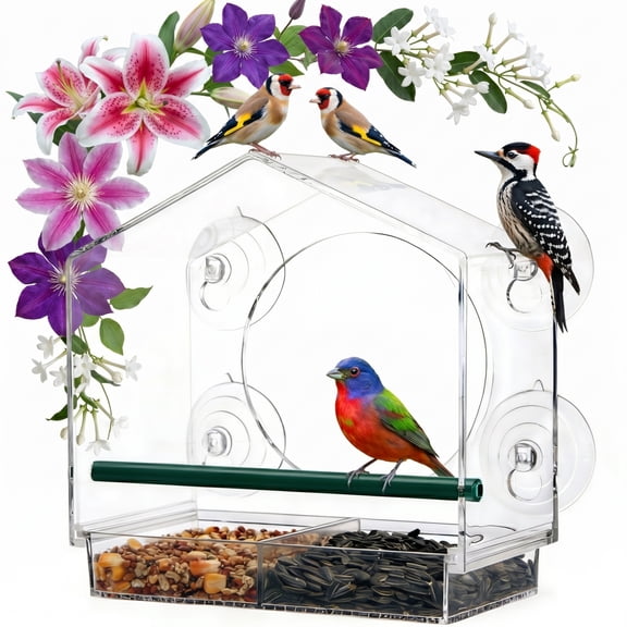 GUCHO Window Bird Feeder with 4 Extra Strong Suction Cups, Sturdy and Durable Acrylic Bird Feeders for Viewing Wild Bird Outside, as a Bird Watching Gift, Outdoor Bird Feeder, and Garden Decor