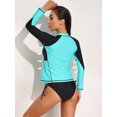 thumbnail image 5 of Women's Zipper Long Sleeve Rash Guard With Pockets Color Contrast UPF 50+ Swimsuit Shirt Tops, 5 of 6
