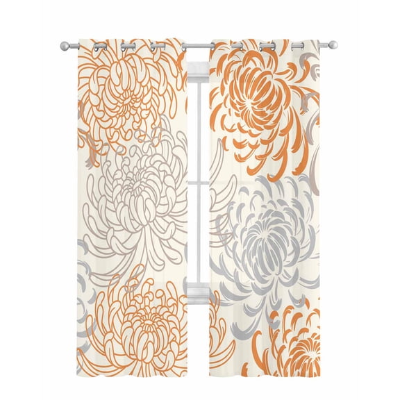 Orange Chrysanthemums Sheer Curtains 63 Inch Length 2 Panels Set for Living Room/Bedroom, Watercolor Flowers Country Blossom Kitchen Curtains Grommet Semi-Sheer Curtains Window Treatments 42"x63"x2