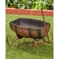 thumbnail image 2 of SkyMall Rustic Wagon Planter with Whiskey Barrel Design and Drainage, 2 of 3