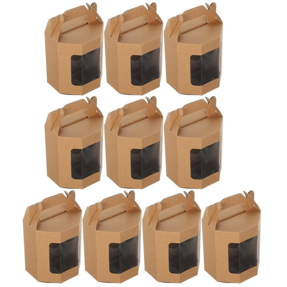 TABLZONE 10Pcs Kraft Paper Cupcake Boxes with Clear Window Octagonal Design Built in Handle