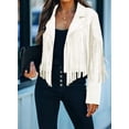 thumbnail image 3 of utcoco Women's Fashion Notched Collar Open-Front Fringed Performance Moto Faux Suede Leather Crop Jacket Coat, 3 of 6