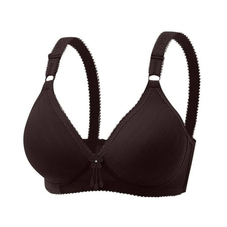 REORIAFEE Women s Bras Gathered Together Wireless Bras Solid Adjustable Straps Brassiere Breathable Spaghetti Straps Comfy Corset Underwear Classic Comfortable Support Lingerie Coffee M36/80