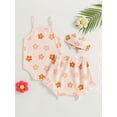 thumbnail image 3 of Infant Baby Girl Summer Clothes Floral Print Sleeveless Romper and Ruffle Shorts Headband Set, 3 of 7