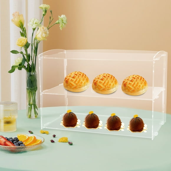 Pastry Display Case, 2-Tier Countertop Acrylic Dust-Proof Cakes Donuts Cupcakes Bread Display Box