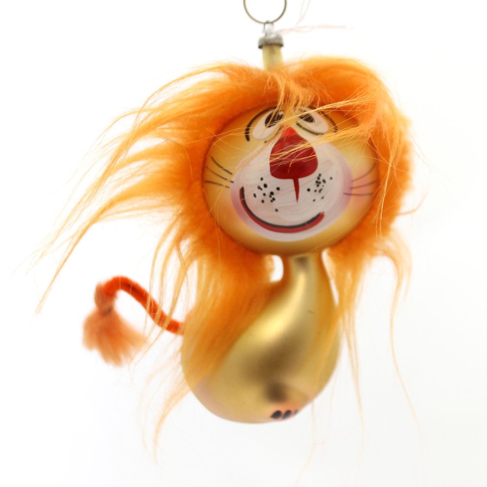 Holiday Ornaments LION w/ HAIRY MANE Glass Ornament Italian Vintage