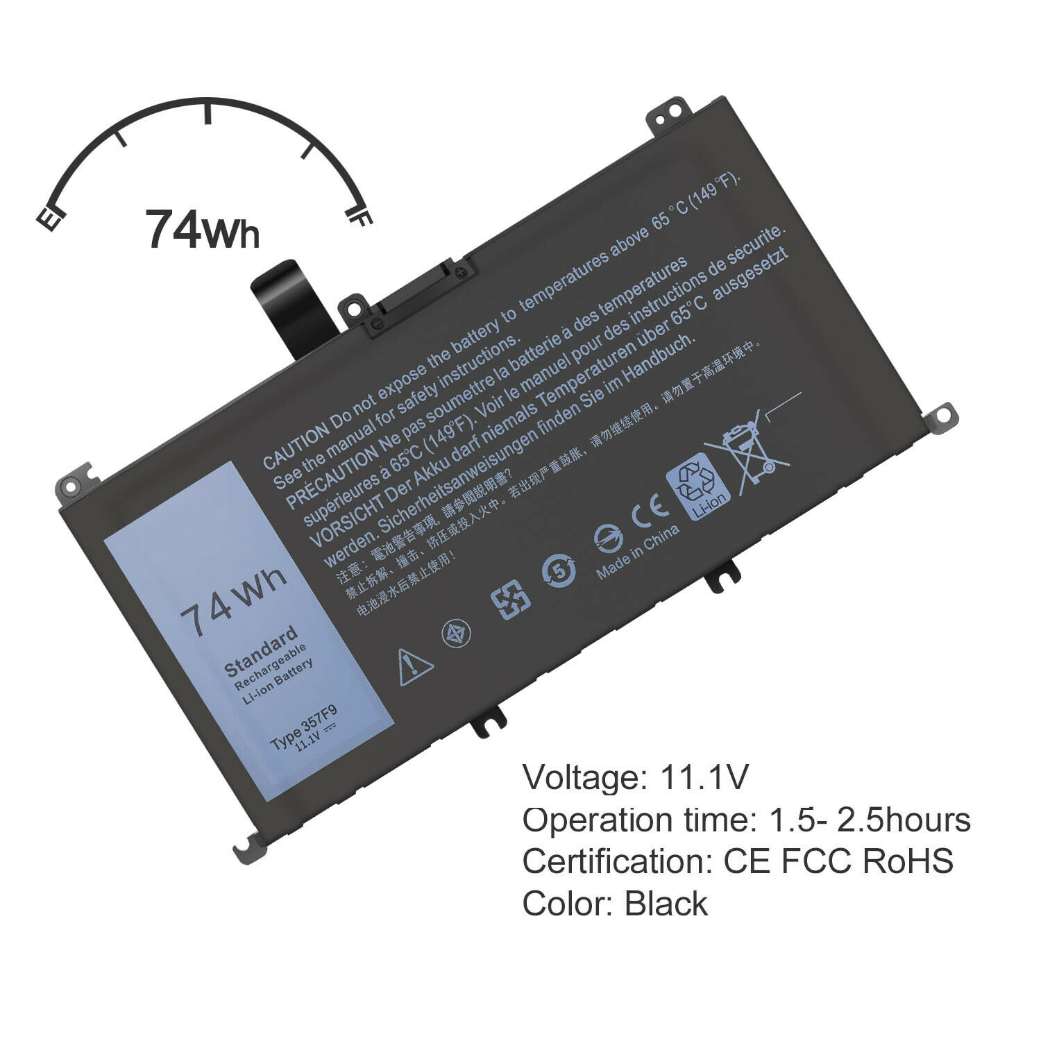 74Wh 357F9 Notebook Battery 74Wh for DELL Inspiron 5576 5577 7557 7559 7566 7567 - image 2 of 6