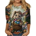 thumbnail image 3 of lcziwo 3/4 Length Sleeve Womens Tops Fashion 3D Print Pullover Casual Loose Crewneck Tshirt Easter Day Cute Graphic Tees Shirts Multicolor M, 3 of 6