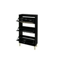 thumbnail image 4 of Hassch Modern Shoe Cabinet with 3 Rattan Flip Drawers, Freestanding Slim Shoes Storage Rack Organizer with Gold Metal Legs, 23.62"L x 9.25"W x 48.98"H, Black, 4 of 8