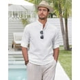thumbnail image 7 of sogami Men's Cotton Linen Henley Shirts Long Sleeve Casual Button Down Shirt Roll-up, 7 of 7
