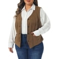 thumbnail image 2 of DARING DIVA Women's Plus Fully Lined 4 Button V-Neck Dressy Suit Vest 1X Coffee Brown, 2 of 6