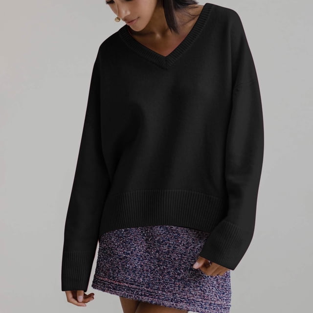 Suéter de cuello alto para mujer, estilo casual, manga larga, cuello en V
