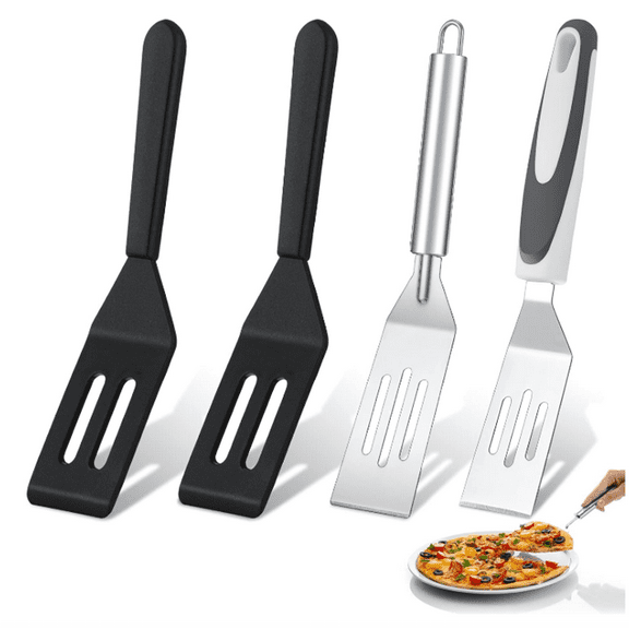 4 Pieces Small Stainless Steel Metal Spatula 9.6 Inch Mini Silicone Serving Brownie Spatula for Serving and Turning Elegant Handles for Flipping Cooking Pancakes Desserts Cookie Eggs Lasagna