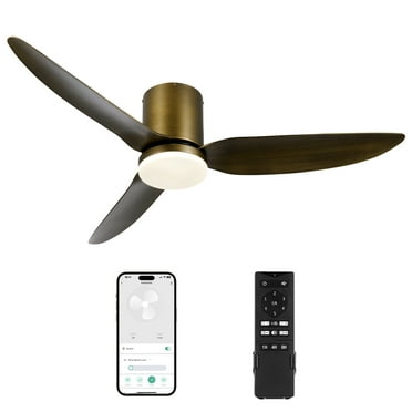 Bestco 52" Flush Mount Smart Ceiling Fan with Light 6 Fan Speeds Remote App Voice Controls, Bronze