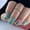 Coffin Fresh Leaves Green, variant on Fofosbeauty 24 pcs Press-on Acrylic False Nails, Nails Tips Designs 2023, Coffin Sunset Smudges Blue Orange