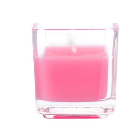 Bougies Votives Carrées en Verre Rose Vif -12 Pcs-Box