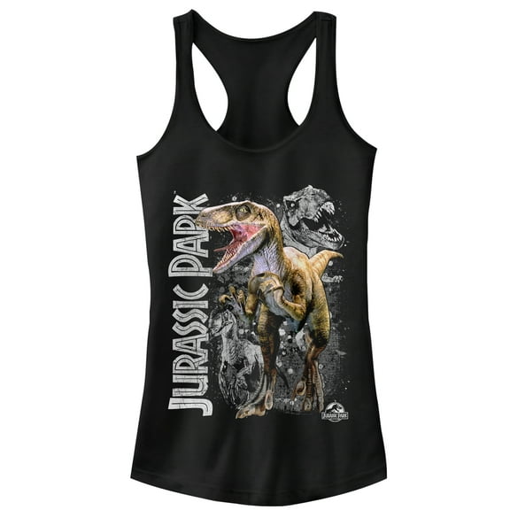 Junior's Jurassic Park Raptor Dino Shadows Racerback Tank Top Black Small