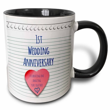 3dRose 1st Wedding Anniversary gift - Paper celebrating 1 year together - first anniversaries - one yr, Two Tone Black Mug,