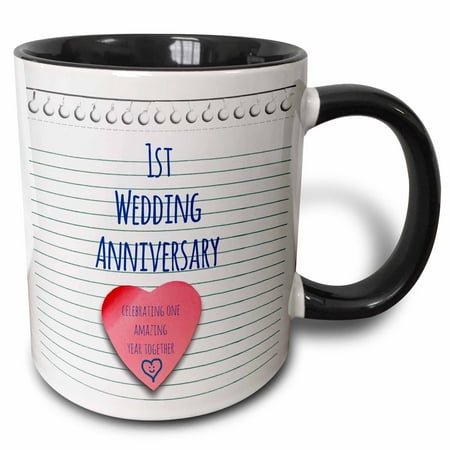 3dRose 1st Wedding Anniversary gift - Paper celebrating 1 year together - first anniversaries - one yr, Two Tone Black Mug, (Best Paper Gifts For First Anniversary)