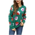 thumbnail image 2 of Uaswgudfs Women's Floral Knit Sweater: Round Neck & Long Sleeves, Cozy Relaxed Fit for Autumn/Winter​, 2 of 9