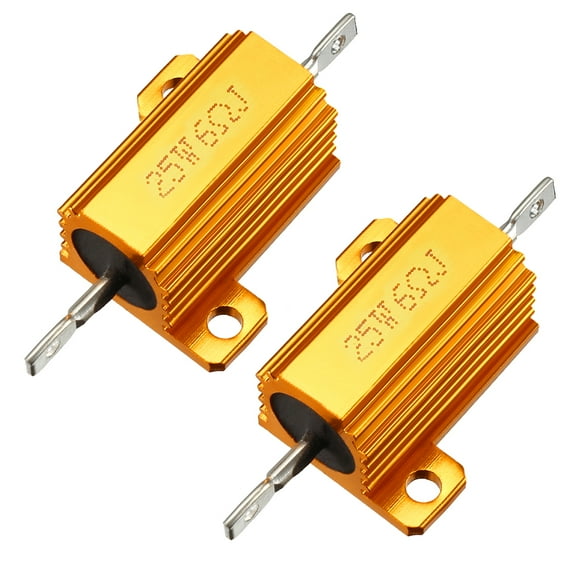 25W 6 Ohm Aluminium Housing Chassis Mount Wirewound Power Resistors Gold 2pcs