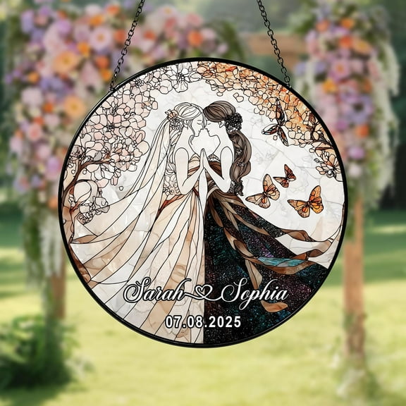 Personalized Wedding Stained Glass Suncatcher, Mrs and Mrs Wedding Suncatcher, Lesbian Wedding Gift Couples, Gift Bridal Shower Wedding Gift