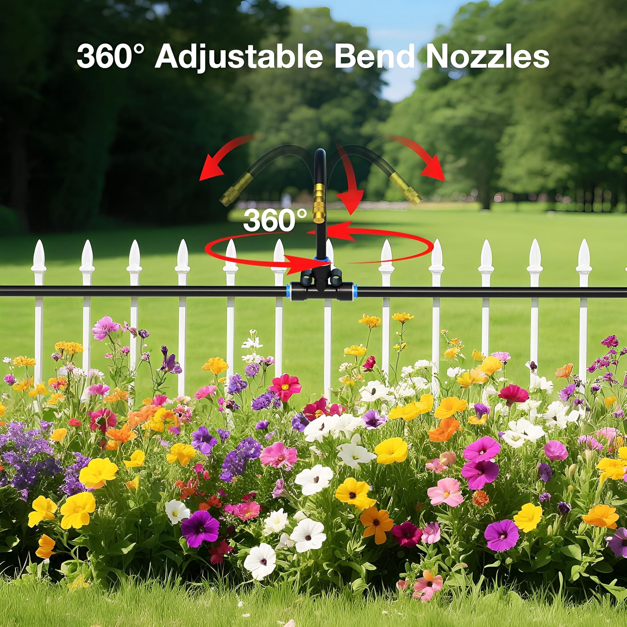 HIBIBUD 200Ft 1\/4"Drip Irrigation System,Garden Irrigation Kit with 32Pcs Adjustable Copper Nozzles,Automatic Atomizing Watering System for Outdoor Plants,Raised Bed