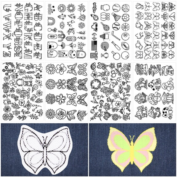 207Pcs Flowers Butterfly Letters Water Soluble Embroidery Stabilizers Patterns 6 Sheets Hand Sewing Stick and Stitch A4 Transfers Fabric