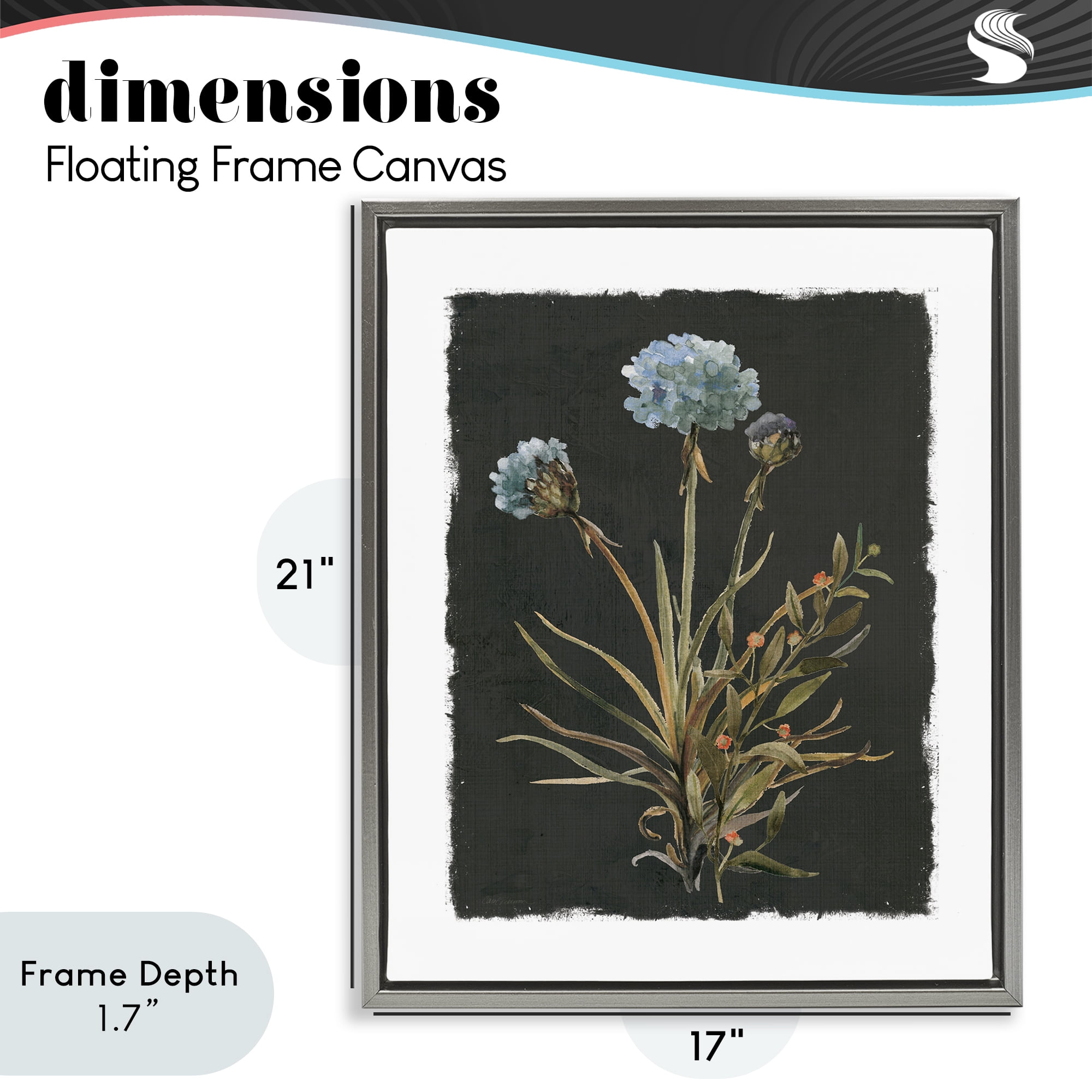 Stupell Industries Cerulean Bloom on Dark Green Gray Framed Floater Canvas Wall Art, design by Carol Robinson