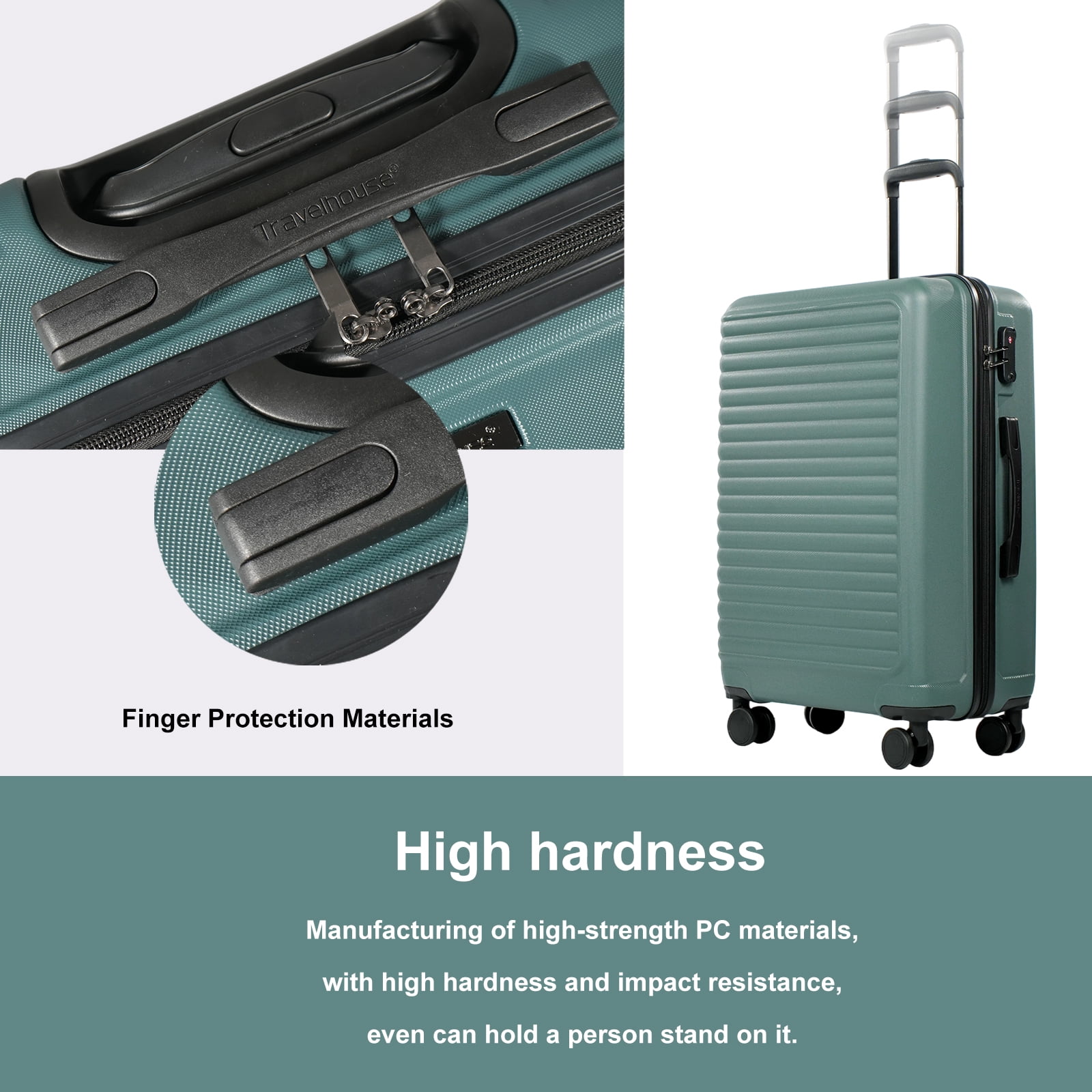 Travelhouse 3 Piece Hardside Luggage Set Hardshell Lightweight Suitcase with TSA Lock Spinner Wheels 20in24in28in.(Green)