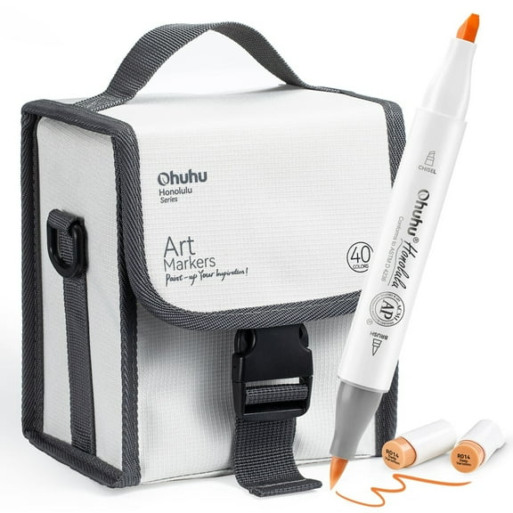 Ohuhu 40 Unique Color Markers Brush & Chisel Double Tipped Marker Set for Drawing and Illustration