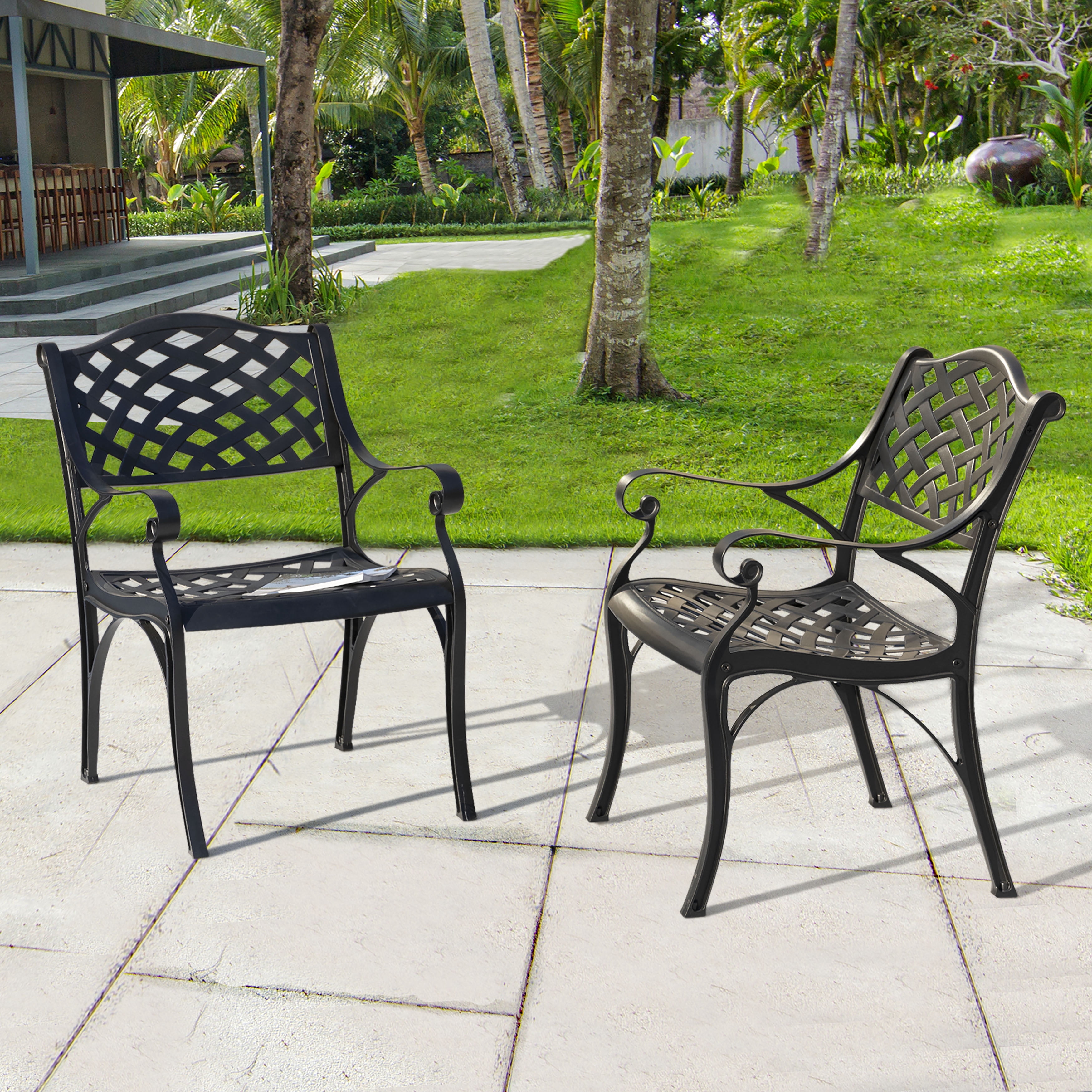 Nuu Garden 2 Piece Bistro and Dining Chairs Set, Aluminum Outdoor Indoor Patio Chairs with Arms for Garden, Backyard, Porch, Black with Gold Speckles