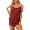 thumbnail image 1 of Conjuntos de pijamas de satén para mujeres INSPIRE CHIC, top de tirantes con pantalones cortos, 2 piezas, ropa de dormir, conjunto de pijama de seda, L rojo, 1 of 5