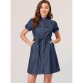 thumbnail image 4 of INSPIRE CHIC Robe en Jean pour Femmes Chambray Été Décontractée Boutonnée Robes en Denim Bleu Marine G, 4 of 5