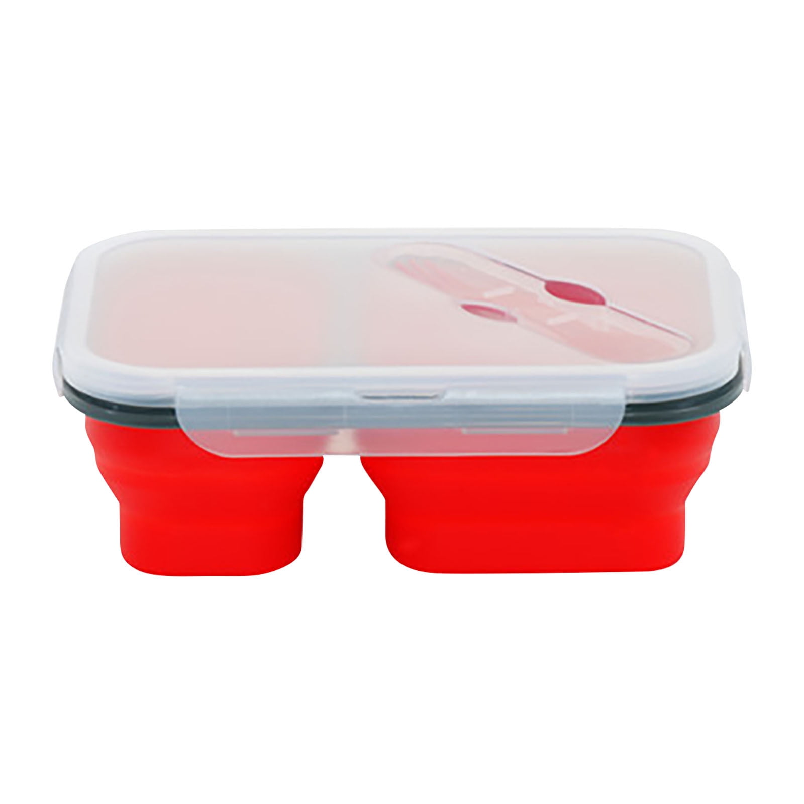 XMMSWDLA folding Bento Box, Lunch Box 2 Compartment, Premium Silicone, ,  Airtight Snap-Top Lid, Microwave and Dishwasher Safe,with Spoon